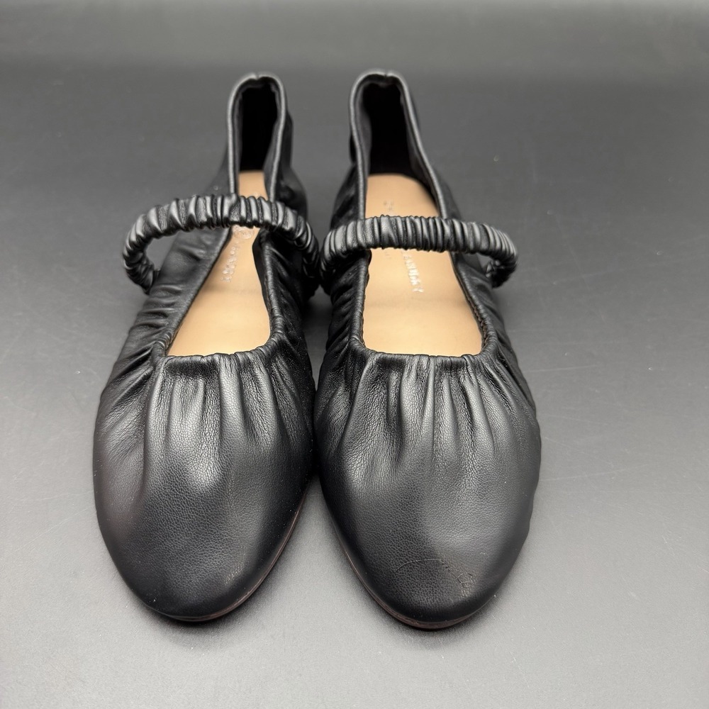 Chinese Laundry Aldin Mary Jane Flats Black Leather Ballet Ruched New Size 9.5**
